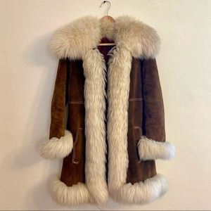 Stunning Vintage Penny Lane Jacket. Genuine Brown Suede & Cream Sheep Shearling.